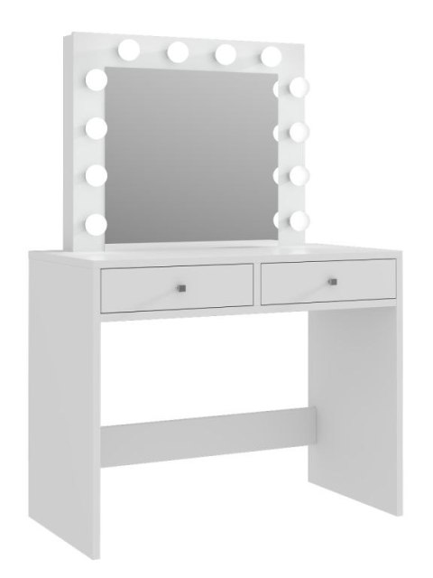 Toaletka z lustrem 12 LED biała, 2 szuflady do makijażu