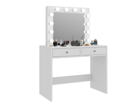 Toaletka z lustrem 12 LED biała, 2 szuflady do makijażu