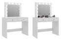 Toaletka z lustrem 12 LED biała, 2 szuflady do makijażu