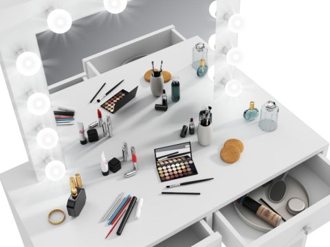 Toaletka z lustrem 12 LED biała, 2 szuflady do makijażu