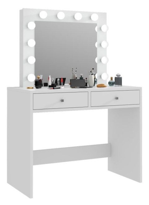 Toaletka z lustrem 12 LED biała, 2 szuflady do makijażu