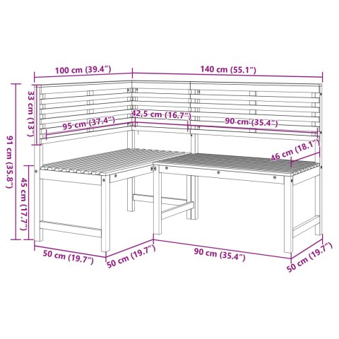 Zestaw 3-częściowy ławki ogrodowej z drewna akacjowego