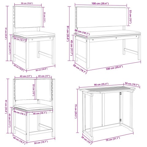 Zestaw mebli ogrodowych 5-częściowy z poduszkami z akacjowego drewna