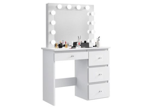 Toaletka biała z lustrem LED do makijażu - Diamond