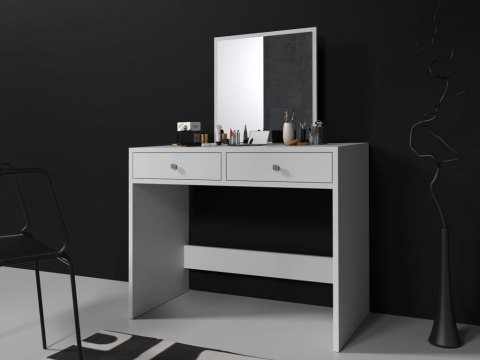 Toaletka biała z lustrem do makijażu 2 szuflady