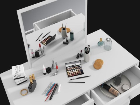 Toaletka biała z lustrem do makijażu 2 szuflady