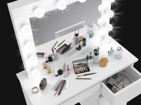 Toaletka z lustrem LED do makijażu biała