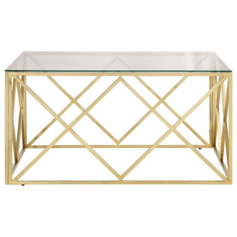 Stolik kawowy, złoty, stal nierdzewna i szkło hartowane