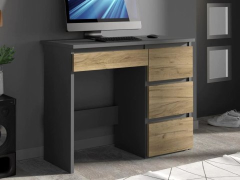 Biurko komputerowe antracyt-dąb craft z szufladami do nauki