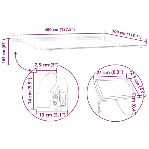 Markiza ręczna z LED Biała 400x350 cm, Materiał wymienny do markizy na ramę 4x3.5 m Biała
