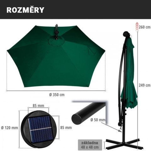 STILISTA Parasol ogrodowy z rączką 3,5m antracyt + LED