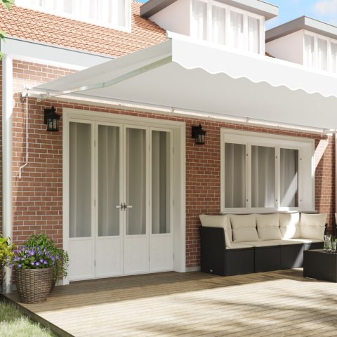 Automatyczna chowana markiza Biała 600x300 cm, Wymienna tkanina do markizy dla ramy 6x3 m Biała