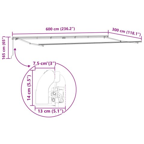 Ręczna Markiza Chowana Czerwona 600x300 cm, Tkanina do wymiany do markizy 6x3 m Czerwona