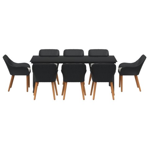 9 Częściowy Zestaw Jadalny Czarny Polirattan