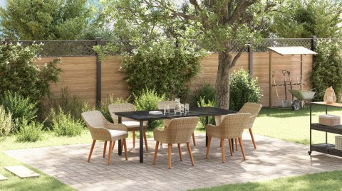 Beżowy zestaw do jadalni w ogrodzie z 7 elementów z polirattanu