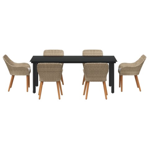 Beżowy zestaw do jadalni w ogrodzie z 7 elementów z polirattanu