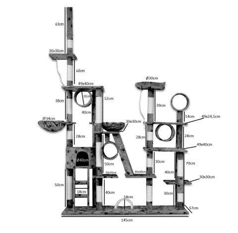 Ciemno-szary Drapak dla kota drzewko sizalowe wieża 250 cm wysoki XXL