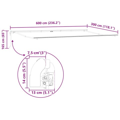 Automatyczna markiza chowana z wielokolorowymi paskami, 600x300 cm