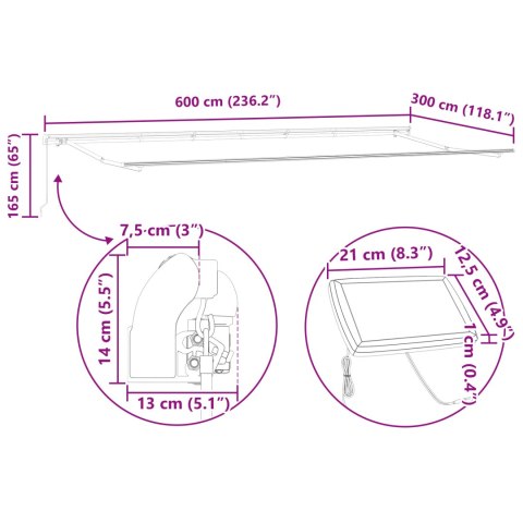 Ręczna markiza z paskami LED 600x300 cm