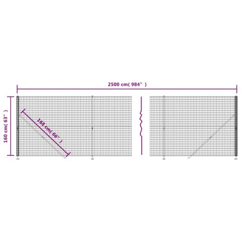 Ogrodzenie z siatki, ze stopami słupków, antracytowe, 1,6x25 m