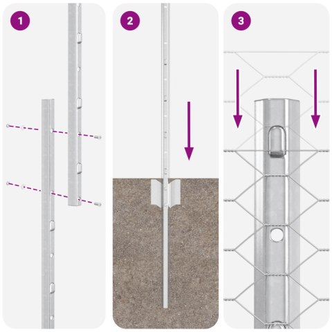 22 szt. słupków ogrodzeniowych U-Channel 150 cm stal ocynkowana