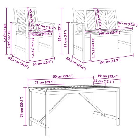 5-częściowy zestaw do jadalni w ogrodzie z litego drewna akacjowego