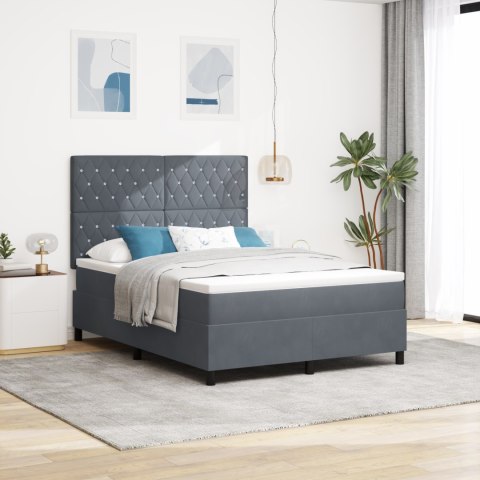 Łóżko Box Spring z Materacem Ciemnoszary 140x200 cm Aksamit