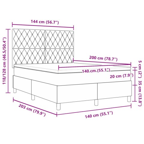 Łóżko Box Spring z Materacem Ciemnoszary 140x200 cm Aksamit