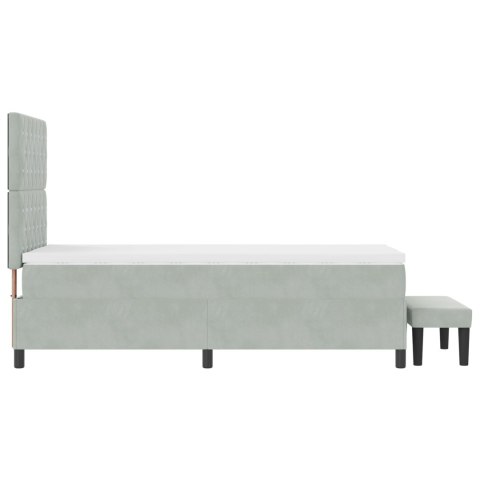 Łóżko Box Spring z Materacem & Ławką Jasnoszary 100x200 cm Aksamit