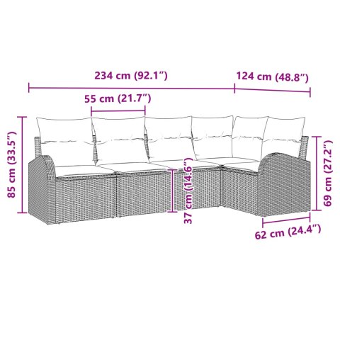 5-częściowy zestaw sof ogrodowych z poduszkami Czarny Poli Rattan
