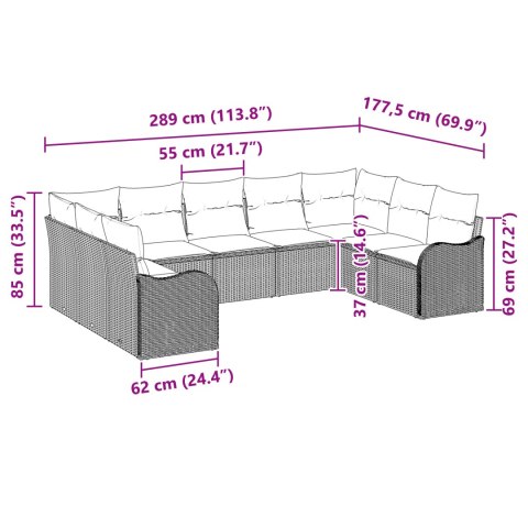 9-częściowy zestaw sofy ogrodowej z poduszkami czarny polirattan