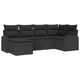 Zestaw 6-częściowy sofy ogrodowej z poduszkami Czarny Polirattan