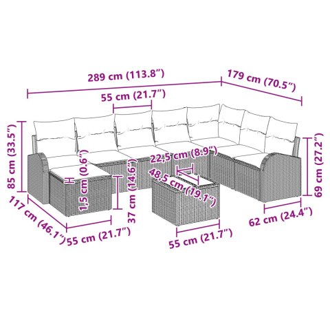 Zestaw Sof Ogrodowych 9 Części z Poduszkami Beżowy Polirattan