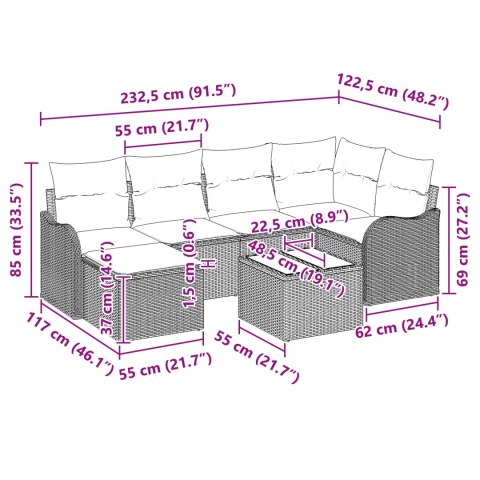 Zestaw kanap ogrodowych 7 części z poduszkami beżowy polirattan