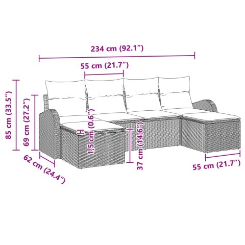 Zestaw sof ogrodowych 6 elementowy z poduszkami Czarny Polirattan