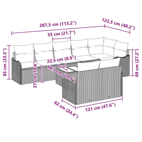 Zestaw 9-częściowy kanapy ogrodowej z poduszkami beżowy polirattan