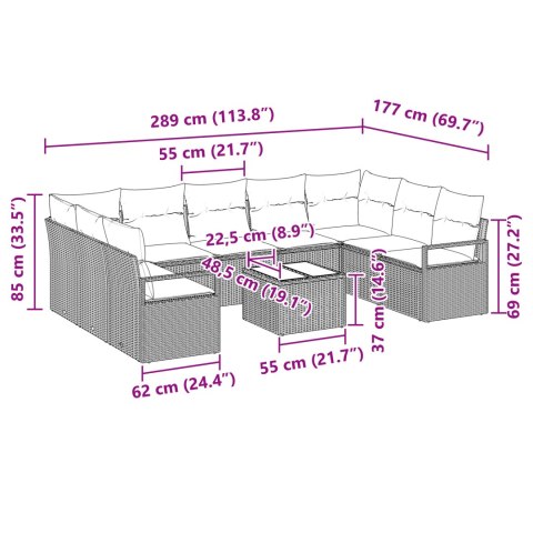 10-częściowy zestaw sofy ogrodowej z poduszkami czarnym polirattan