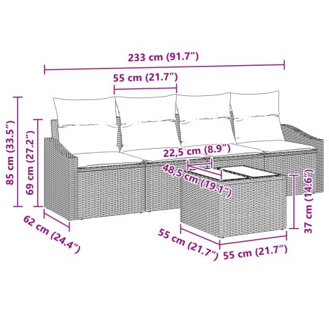 5-częściowy Zestaw Sofowy z Poduszkami Szary Polirattan