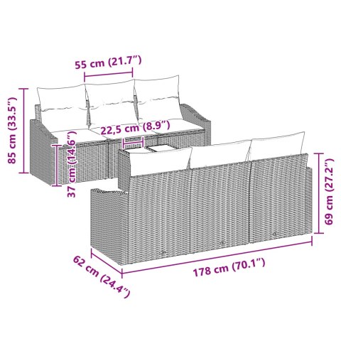 7-elementowy zestaw sof ogrodowych z poduszkami czarny polirattan