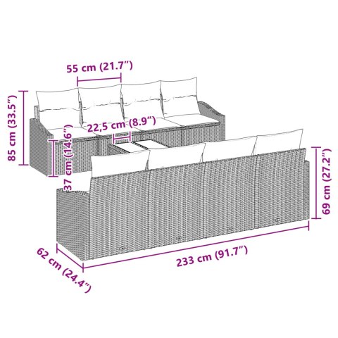 Zestaw 9 Częściowy Sof Ogrodowych z Poduszkami Szary Polirattan
