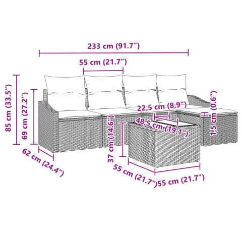 5-częściowy Zestaw Sof Ogrodowych z Poduszkami z Czarnego Polirattanu