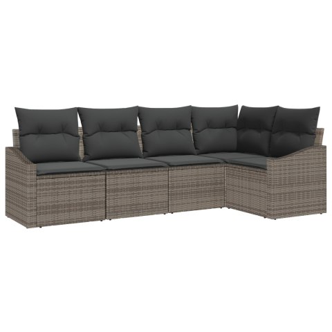 Zestaw Sof Ogrodowych 5 Sztuk z Poduszkami Szare Poli Rattan