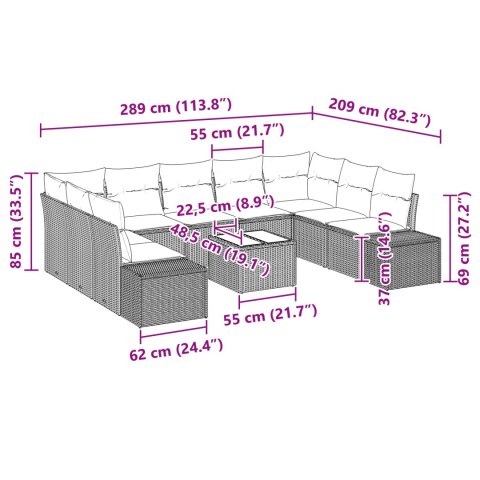 Zestaw mebli ogrodowych 10 części z poduszkami beżowy polirattan