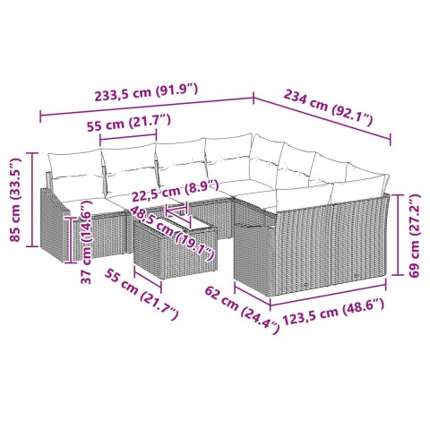 Zestaw sof ogrodowych 9-częściowy z poduszkami czarny polirattan