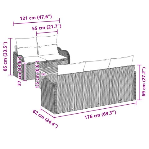 6-częściowy zestaw sofy ogrodowej z poduszkami Beżowy Polirattan Akacja