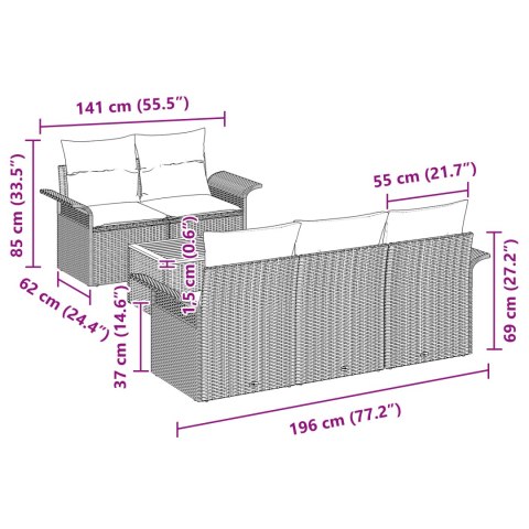 Zestaw Sof Ogrodowych 6 Części z Poduszkami Czarny Polirattan Akacja