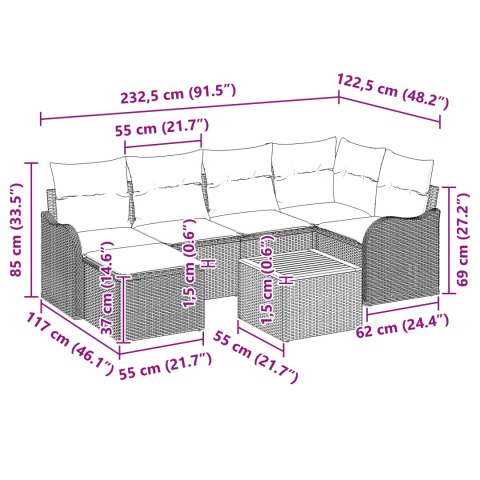 Zestaw sof ogrodowych z poduszkami Czarny Poli Rattan Akacja