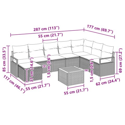9-Elementowy zestaw sof ogrodowych z poduszkami Beżowy Polirattan Akacja