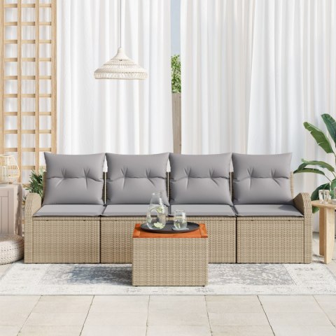 5-częściowy zestaw sof ogrodowych z poduszkami Beżowy Poly Rattan Akacja