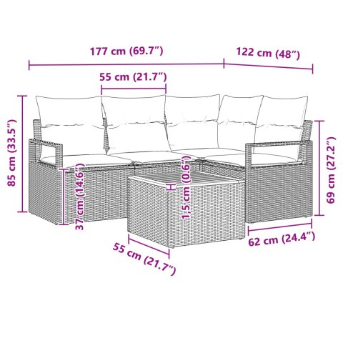 5-częściowy zestaw sof ogrodowych z poduszkami czarny poli rattan akacjowy